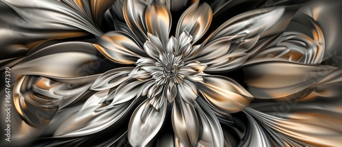 Metal flower gold silver ornament glossy elegant luxury close up.