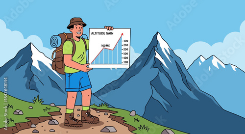Hiking Adventure with Altitude Gain Chart in Mountain Landscape