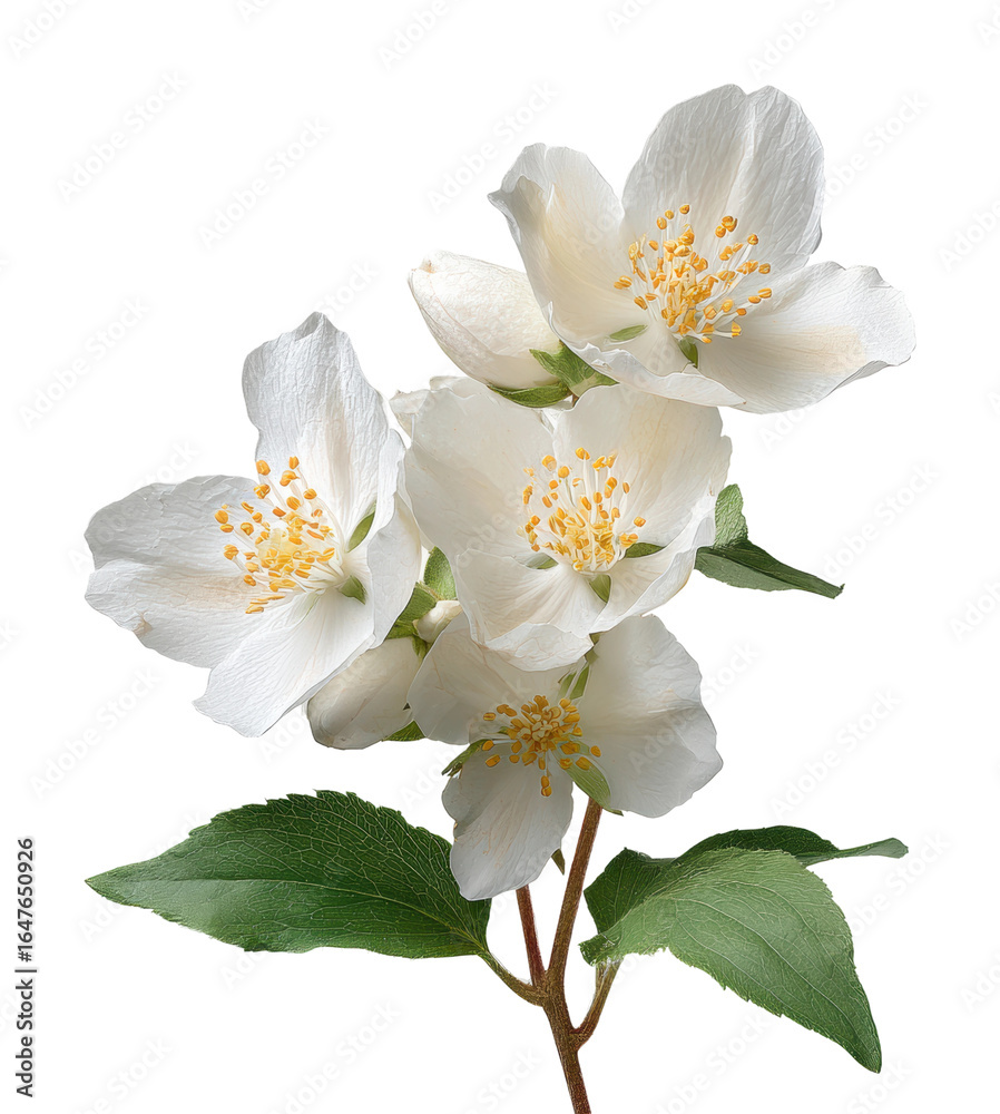 Obraz premium Blooming white jasmine flowers nature view beauty isolated on transparent background