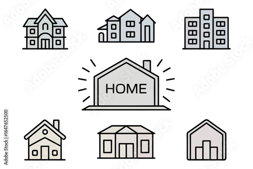 Flat Style House Icon Bundle Vector Collection with Clean White Background.