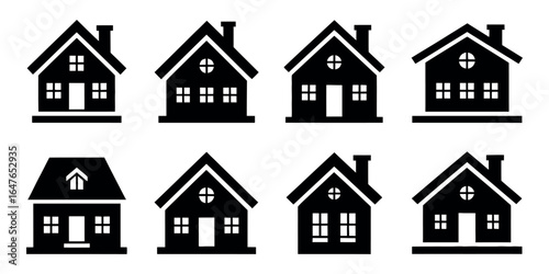 Flat Style House Icon Bundle Vector Collection with Clean White Background.