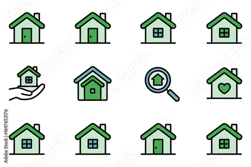Flat Style House Icon Bundle Vector Collection with Clean White Background.