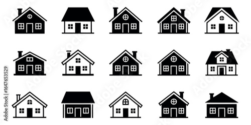 Flat Style House Icon Bundle Vector Collection with Clean White Background.