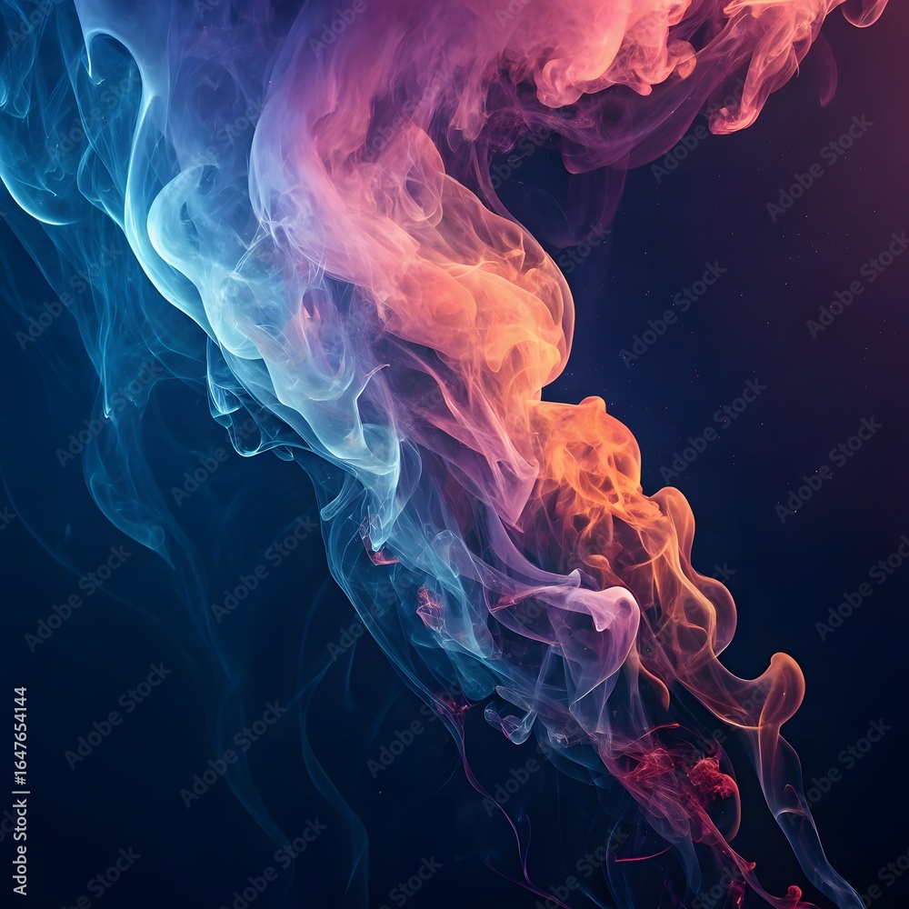 Obraz premium Vibrant colorful smoke swirls against dark background