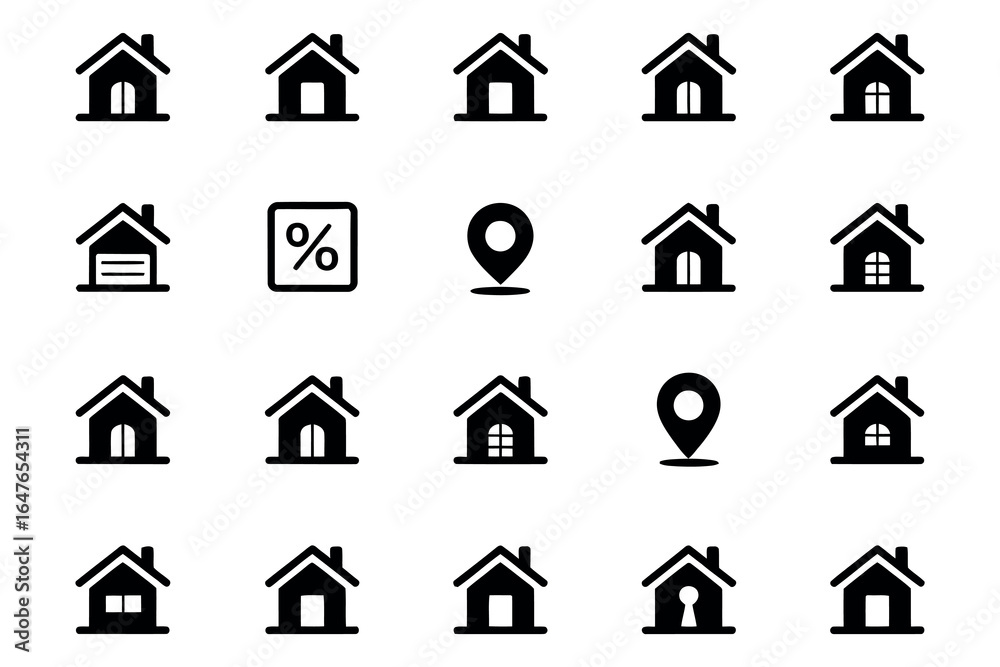 Fototapeta premium Smart Home and Property Icon Bundle Design. Set for Real Estate Business house icon on white background.
