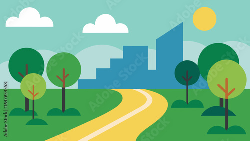 flat design city park jogging path trees