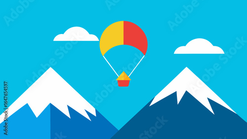 flat design colorful paragliding mountains