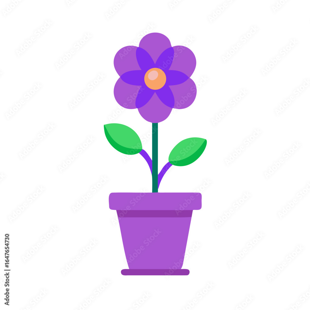 Naklejka premium Stylized Purple Flower in a Pot Graphic Illustration on a Black Background