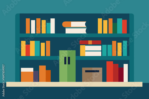 flat design library interior bookshelves