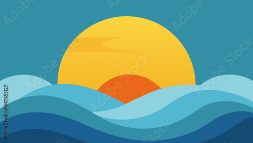 flat design ocean wave with sunrise background