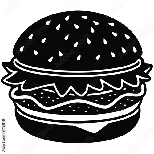Delicious cheeseburger with fresh lettuce, tomato, and onion on a sesame bun, isolated on a white background
