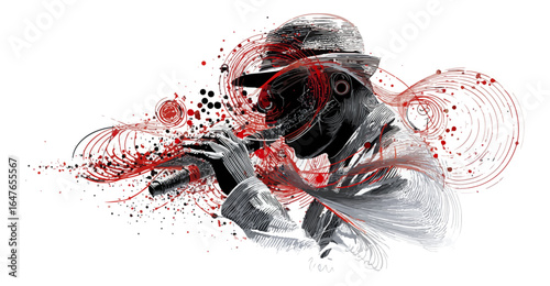 Abstract person playing wind instrument graphic design
