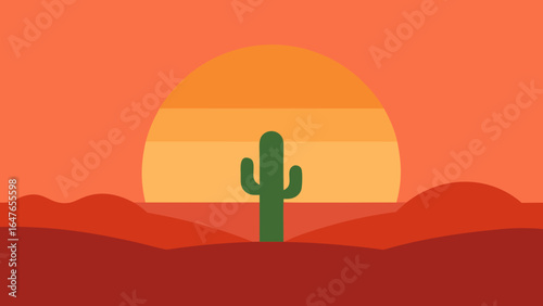 minimal flat desert sunrise saguaro cactus