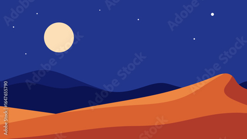 minimal flat design moonlit desert landscape