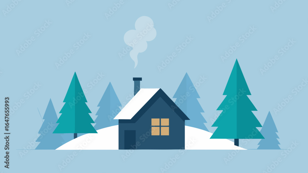 Fototapeta premium minimal flat winter cabin forest chimney