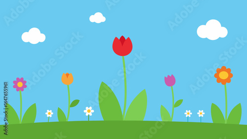minimal flat spring meadow flowers