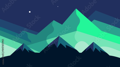 minimal flat northern lights mountains