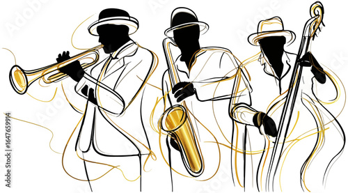 Jazz musicians playing instruments illustration