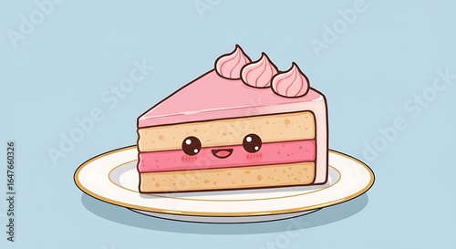 Cartoon cake slice with smiling face sweet dessert illustration design