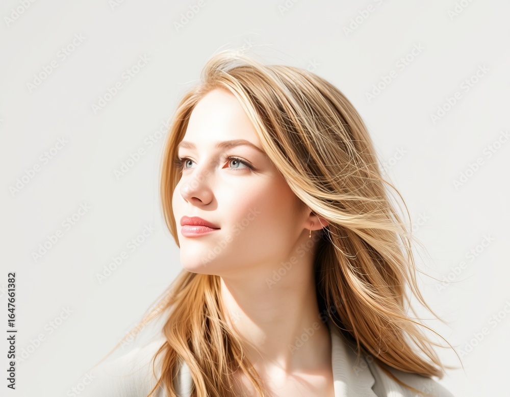Fototapeta premium Portrait of a blonde woman looking upward