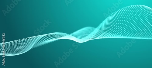 Futuristic wave of dots with moving particles. Abstract technology background. 3D visualization of big data. 3D rendering.