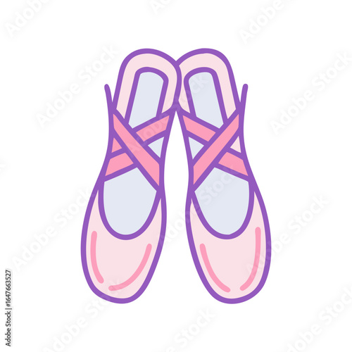 Elegant pink ballet pointe shoes with purple ribbon and accents artwork