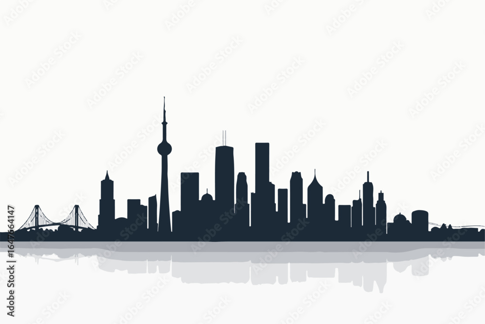 Naklejka premium Modern City Skyline with Reflection – Minimalist Urban Landscape Vector