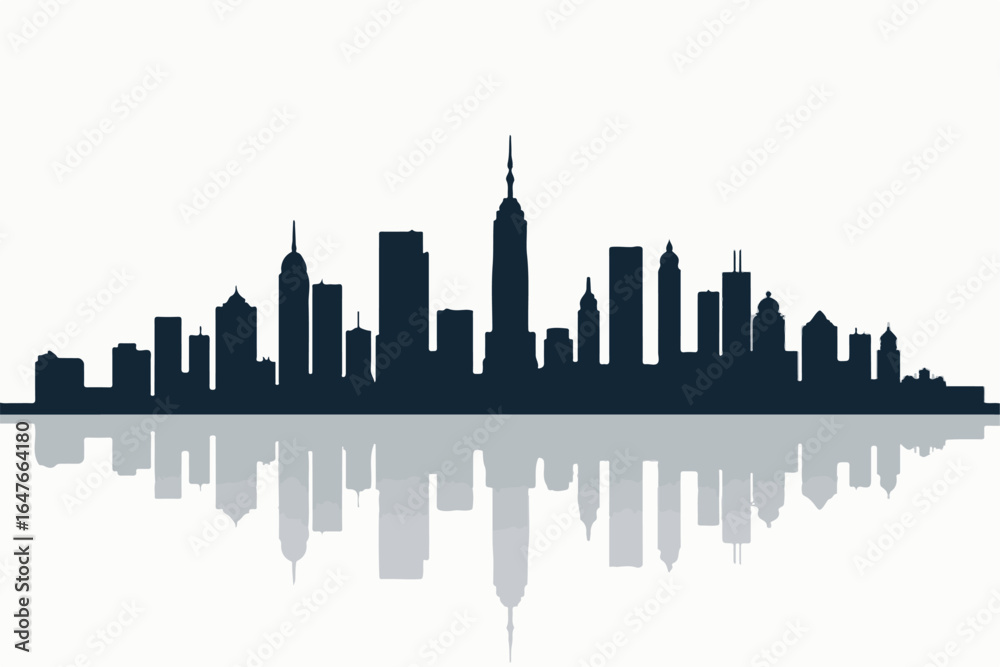 Fototapeta premium Modern City Skyline with Reflection – Minimalist Urban Landscape Vector