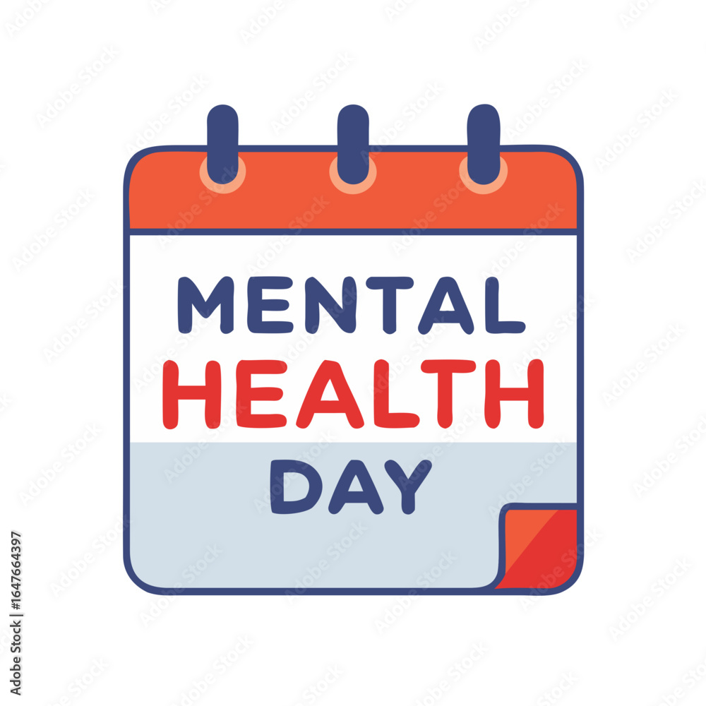 Fototapeta premium Calendar Icon Displaying Mental Health Day Awareness with Simple Cartoon Style