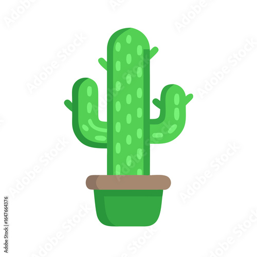 Cartoon Green Cactus in Pot Illustration for Decoration and Graphic Design