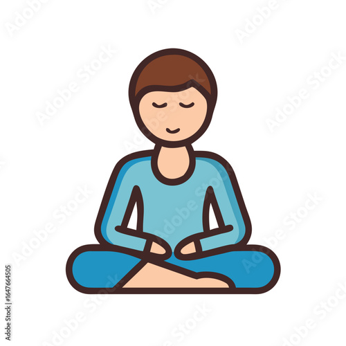 meditating person in blue, brown, simple style clip art preview