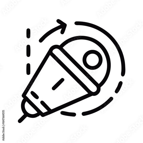 Stylized rocket launching into orbit with rotating motion line art