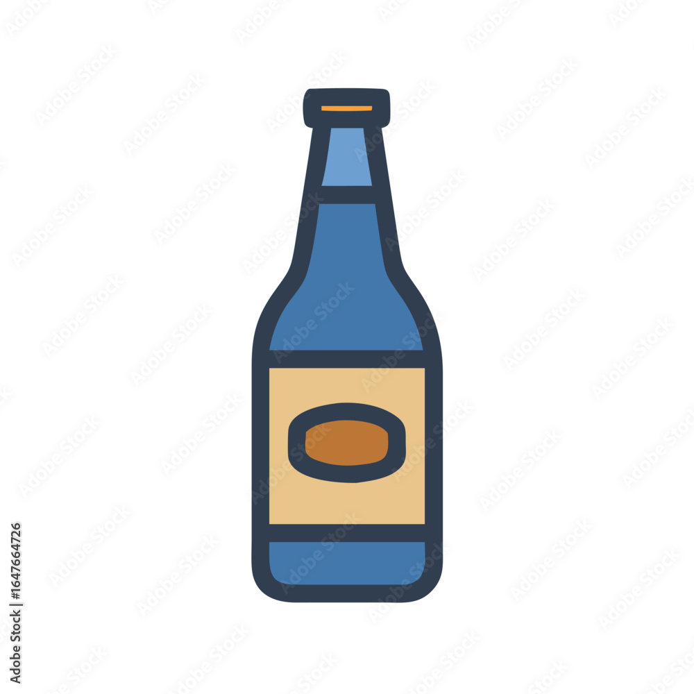 Stylized illustration of a beer bottle with unique label design and colors Stylized illustration of a beer bottle with unique label design and colors