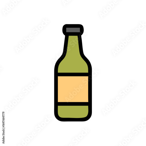 Cartoon style image of a light green beer bottle with gray cap