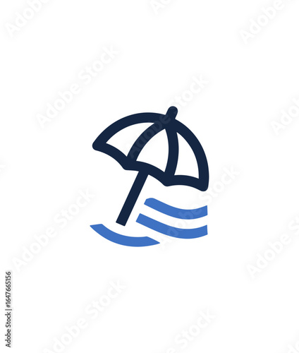 Beach umbrella over water graphic icon