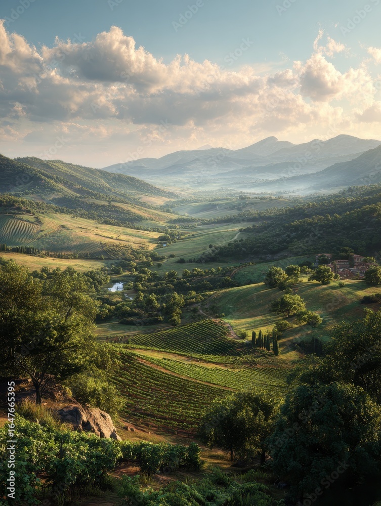 Fototapeta premium breathtaking views of the beautiful evening landscapes of the tuscany region vineyards and rolling hills