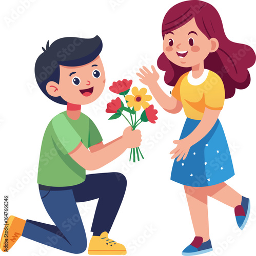 a boy proposing a girl with flower icon