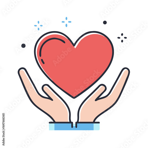 Heart in hands surrounded by sparkling light, a symbol of love