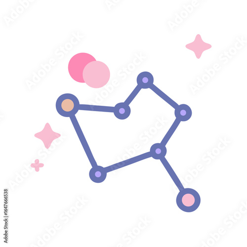 Stylized Constellation with Pink Stars and Light Pink Overlapping Circles Illustration