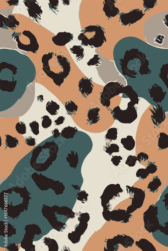 Decorative Abstract colorful Leopard Jaguar Animal Skin, Cubist shapes suitable for printing on surface hand drawn artistic brush elegant floral multicolored design vector seamless pattern 