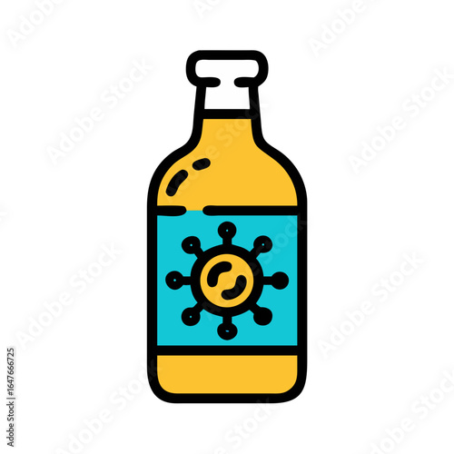 A symbolic illustration of a virus containment or cure presented in a bottle