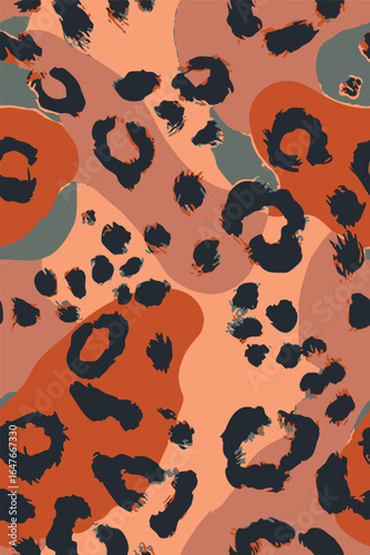 Decorative Abstract colorful Leopard Jaguar Animal Skin, Cubist shapes suitable for printing on surface hand drawn artistic brush elegant floral multicolored design vector seamless pattern 