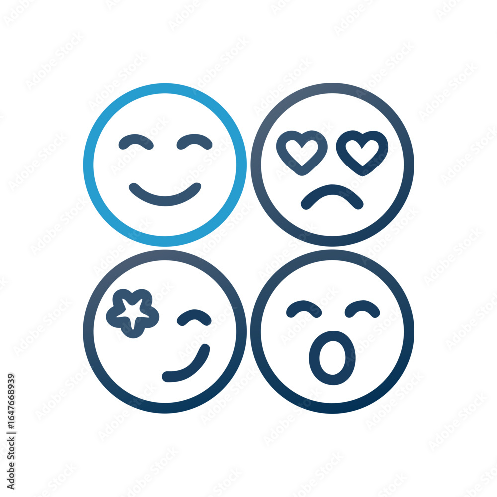 Fototapeta premium Different moods represented by outlined emojis with subtle gradient design elements