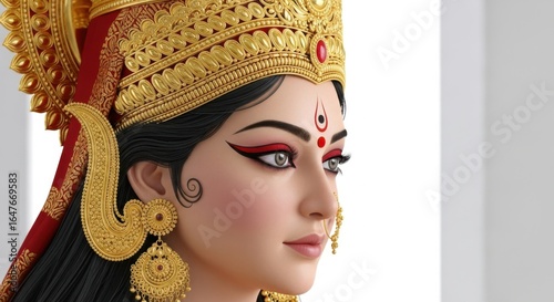 Beautiful Portrait of Hindu Goddess Durga in Ornate Jewelry