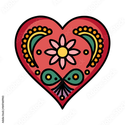 Stylized heart with floral elements, a blend of love and folk art