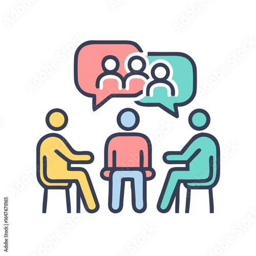 Teamwork with communication and interaction among people illustrated with colorful icon