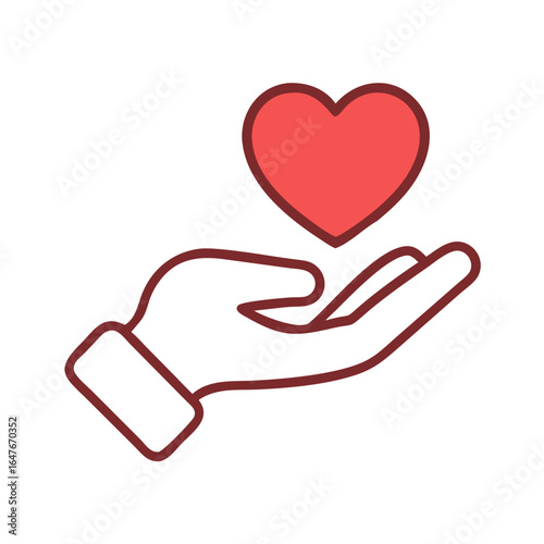 Hand offering a red heart in a gesture of love and care