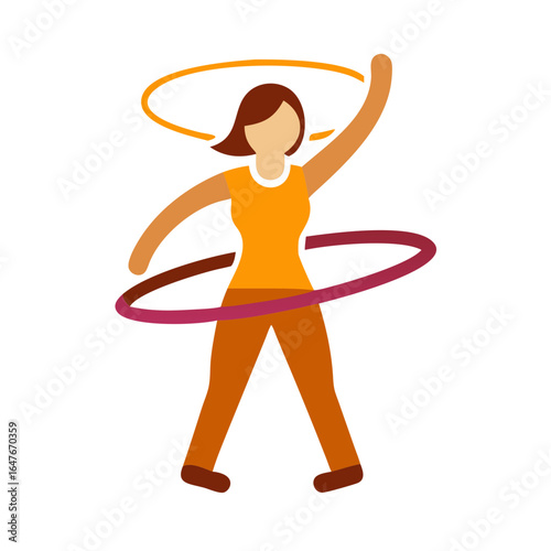 Flat vector illustration of a woman hula hooping for fitness and exercise