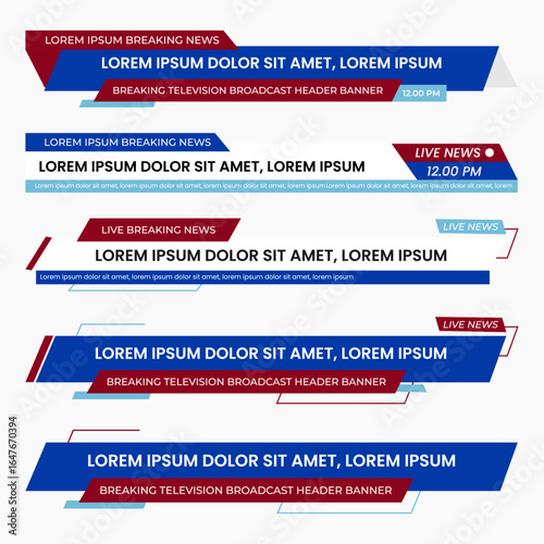 Broadcast and Media Online Lower Third Set. High-quality vector lower third templates for broadcasting and media online