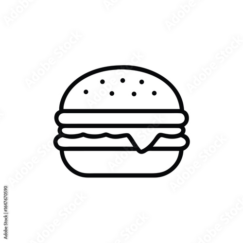 Ine drawing outline burger icon with sesame seeds bun hamburger food